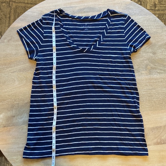 Caslon rounded v-neck tee shirt. Navy and white stripe. Size medium. - Picture 4 of 5